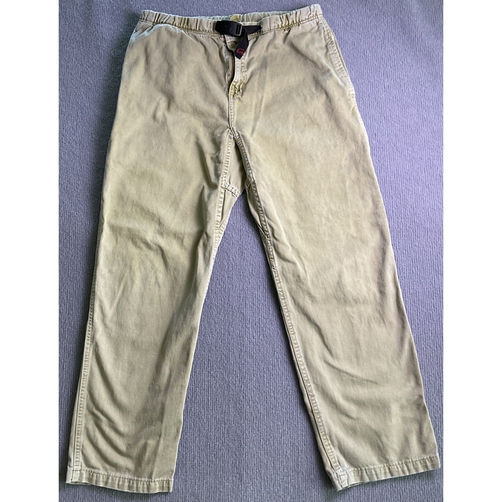 VTG Gramicci Belted Pants Mens Small Khaki Cotton Elastic Waist Hiking Outdoors